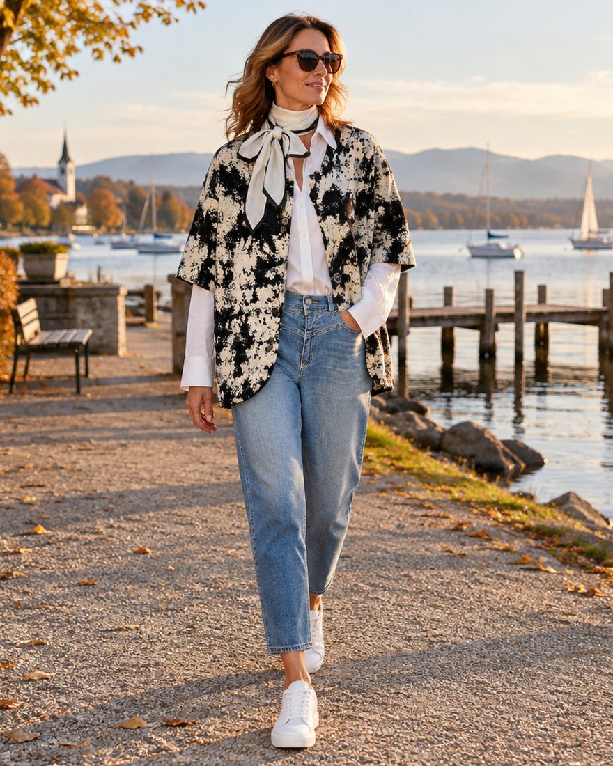 Werbebild: dasselbe Outfit, getragen am Ammersee-Ufer